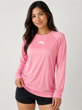 HALCURT Women’s Pink Long Sleeve Rash Guard Swim Shirt Dolphin